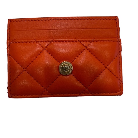 VERSACE Orange Quilted 100% Leather Card Case BRAND NEW - Picture 1 of 10